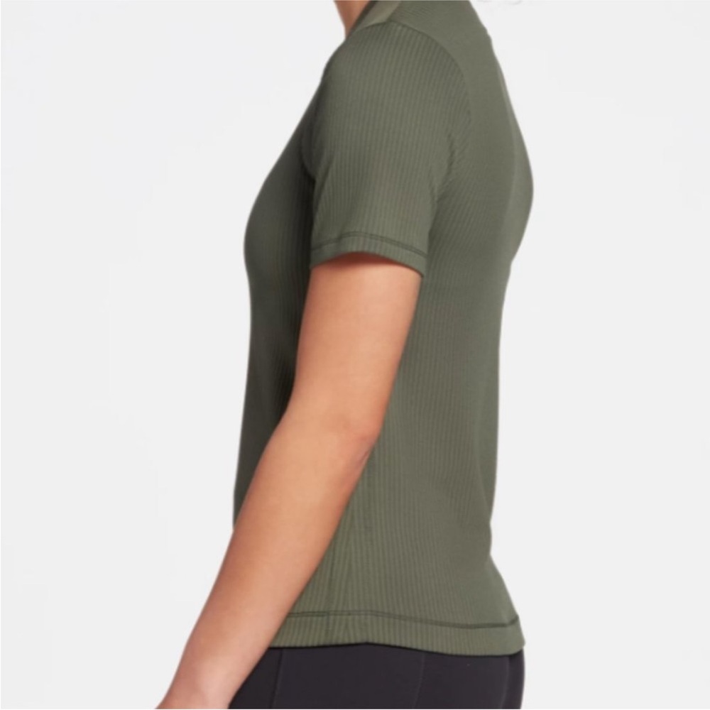 CALIA by Carrie Underwood Rib Tee Womens Fitted Short Sleeve Olive Green - Picture 3 of 7